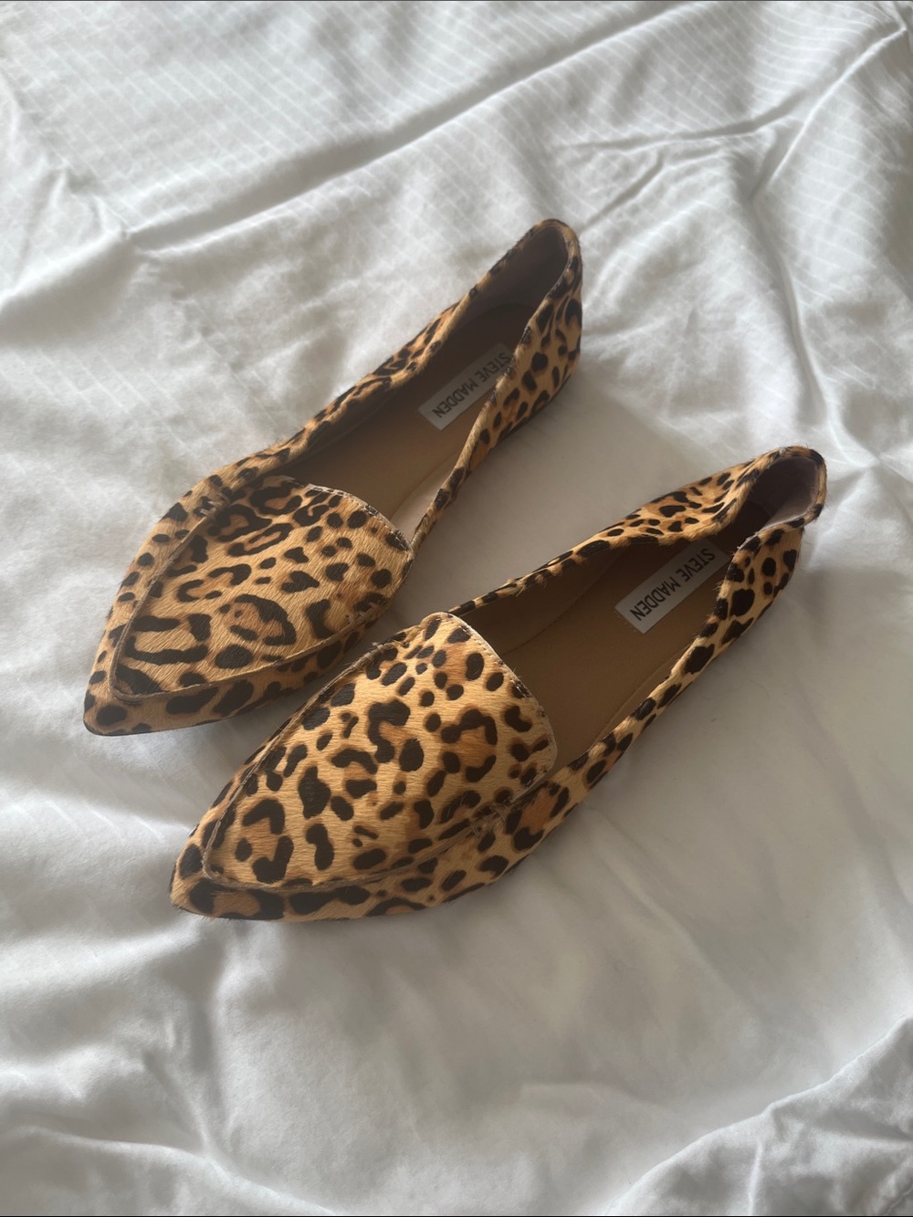 Steve Madden Leopard Print Pointed Flats in Tan and Black